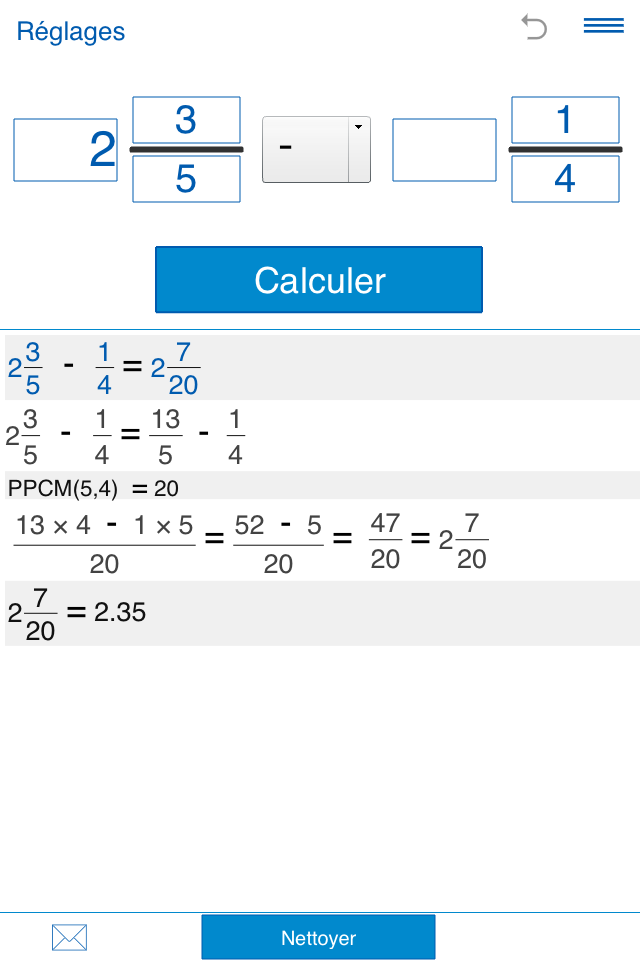 Android application Fraction calculator screenshort