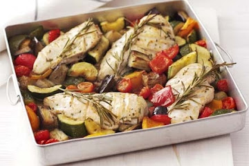 Rosemary chicken with oven-roasted ratatouille