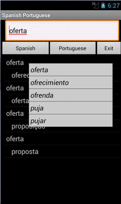 Android application Spanish Portuguese Dictionary screenshort