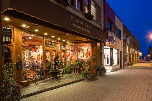 An art gallery and shops in the city center of Baie-Comeau, a town 260 miles northeast of Quebec City in the Cote-Nord region of Quebec, Canada. 