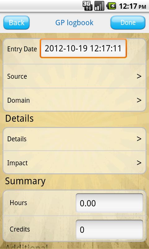 GP logbook Screen 2