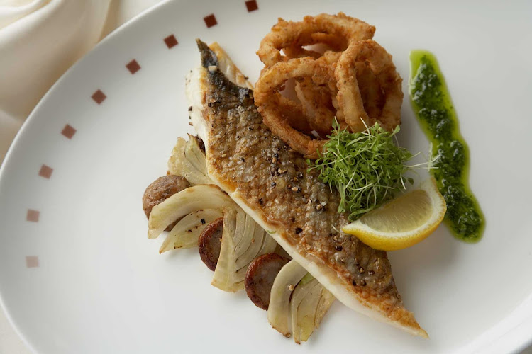 A sea bass dish at Celebrity Cruises's Murano restaurant.