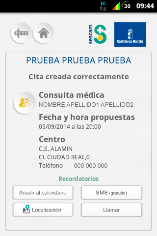 SESCAM: captura de pantalla