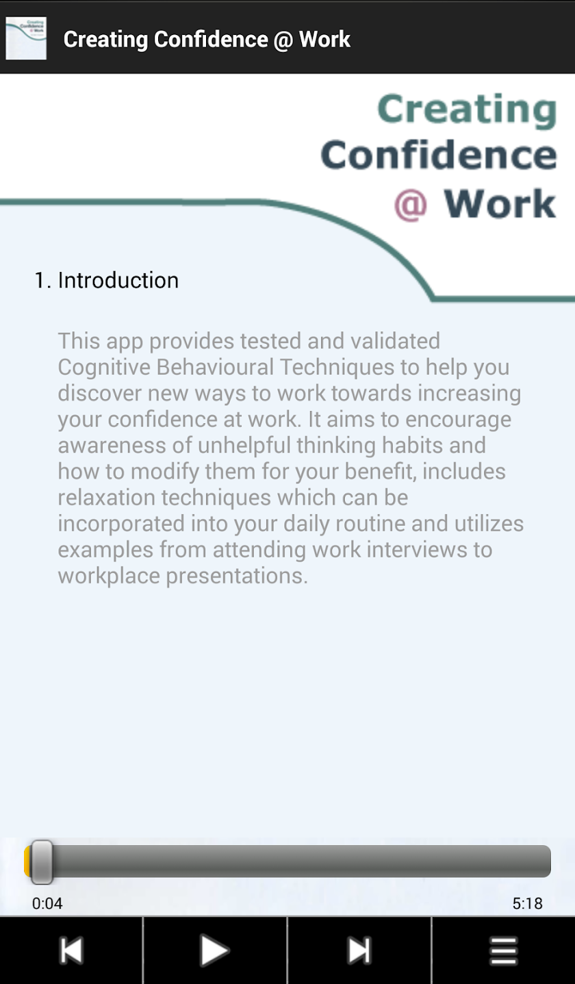 CBT : Confidence @ Work Screen 2