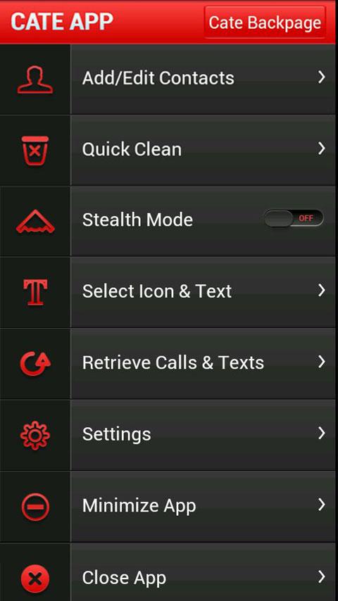 Android application CATE | CALL AND TEXT ERASER screenshort