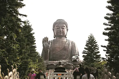 The giant bronze statue of Buddha on Lantau Island, Hong Kong.