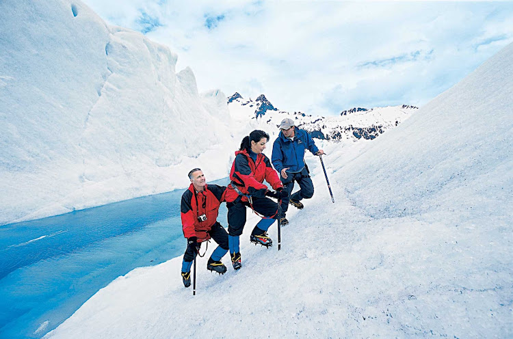 Princess Cruise passengers on a glacier hike in Alaska.