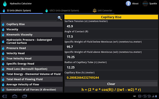 Hydraulics Calculator Tablet