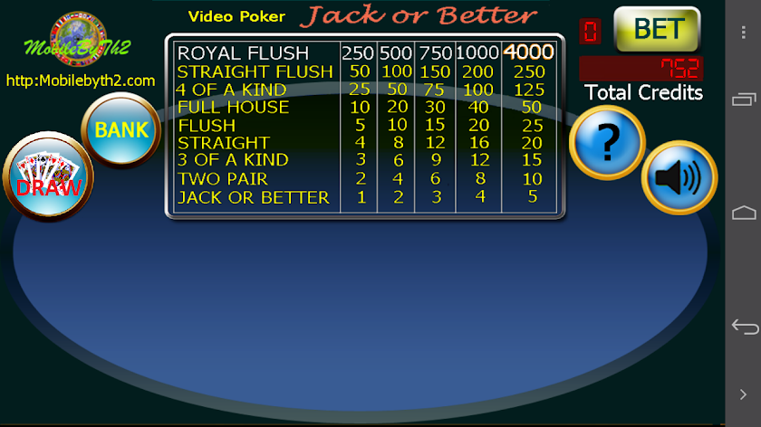 Jack or Better Video Poker Screen 1