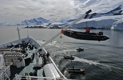 Unloading the Zodiacs for landing at Waterboat Point,