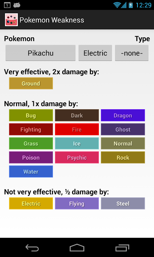 Android application Weakness Check for Pokemon screenshort
