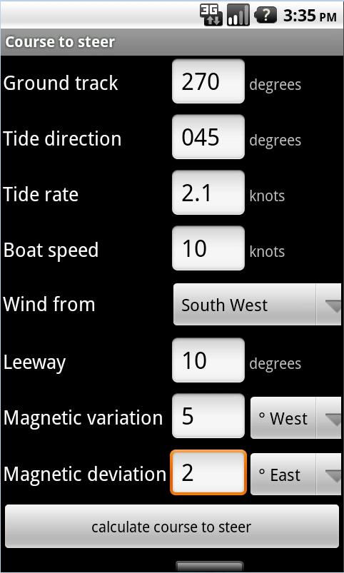 Course to steer Screen 1