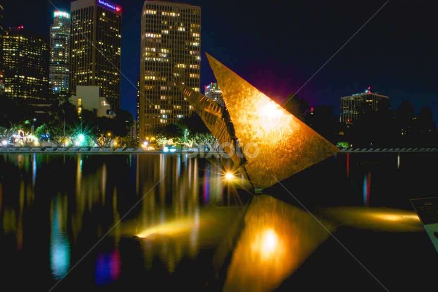 Scuplture at Night by Beate P - City,  Street & Park Night
