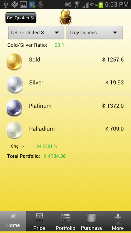 Android application The Precious Metals Calculator screenshort