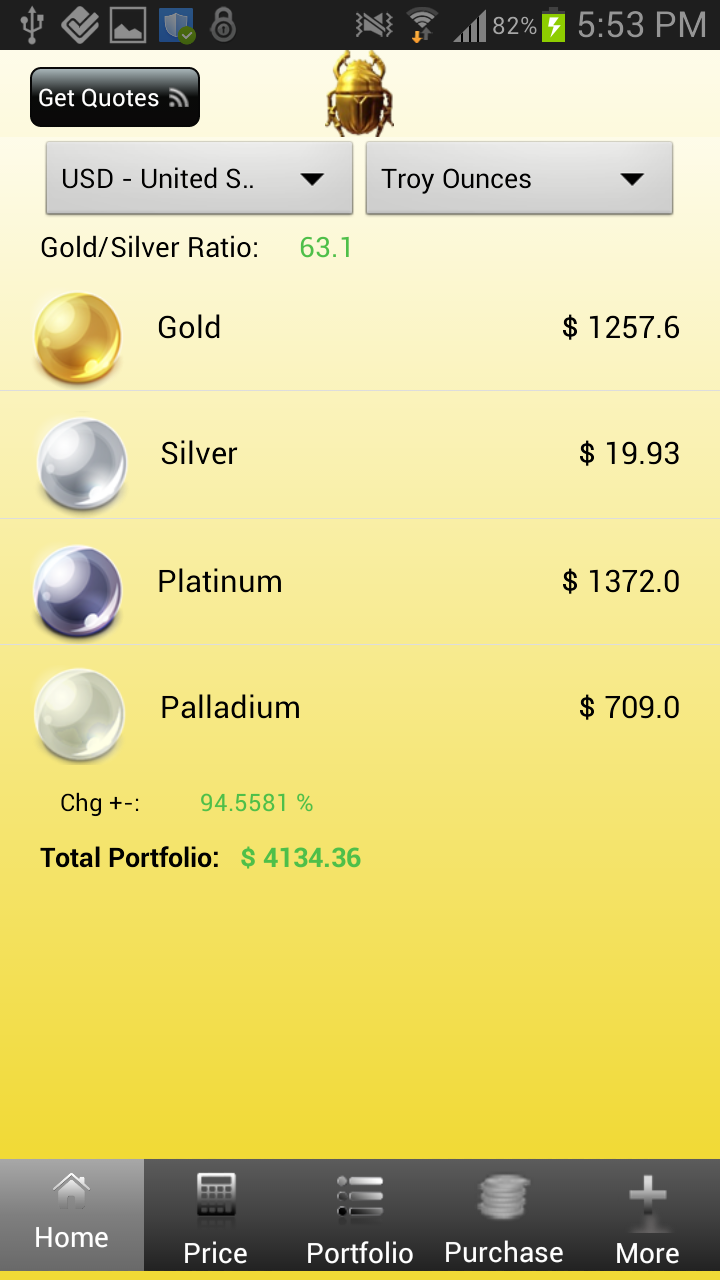 The Precious Metals Calculator Screen 1