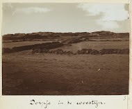 Zicht vanuit een trein op een woestijndorp in Syrië