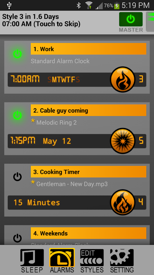 Android application SureFire Alarm Clock Plus screenshort
