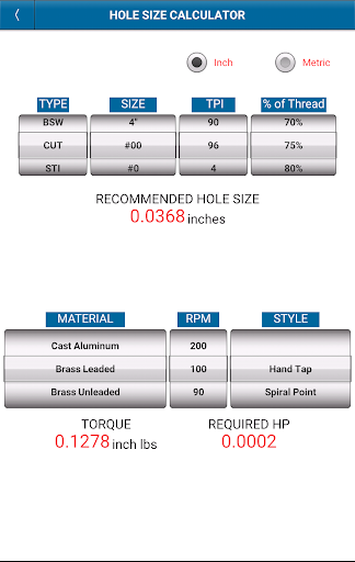 Tap Hole Size Calculator