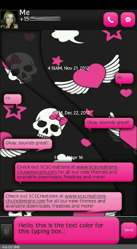 GO SMS - Pink Bow Skulls 2