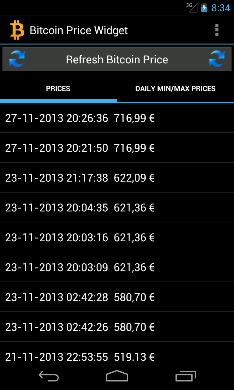 Bitcoin Price Widget Screen 3