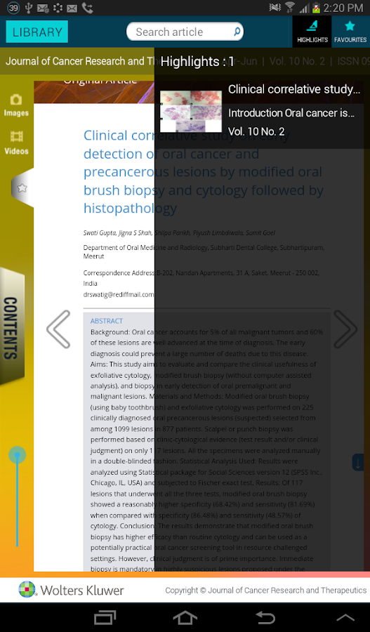   J Can Res Ther(JCRT) – snímka obrazovky 
