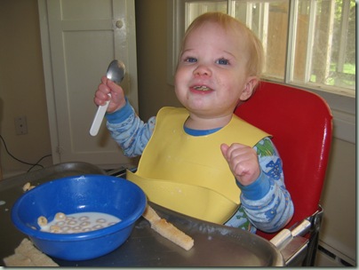 David's first cheerios by himself 5-22 007