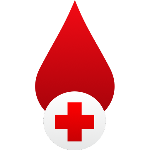 red blood drop whose bottom portion is overlapped by a red cross in a white circle