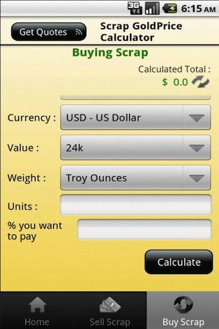 Scrap Gold Price Calculator Screen 2
