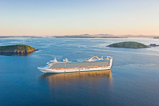 Caribbean Princess cruises through scenic Bar Harbor, Maine, en route to Canada.