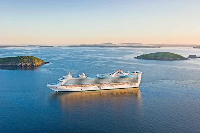 Caribbean Princess cruises through scenic Bar Harbor, Maine, en route to Canada.