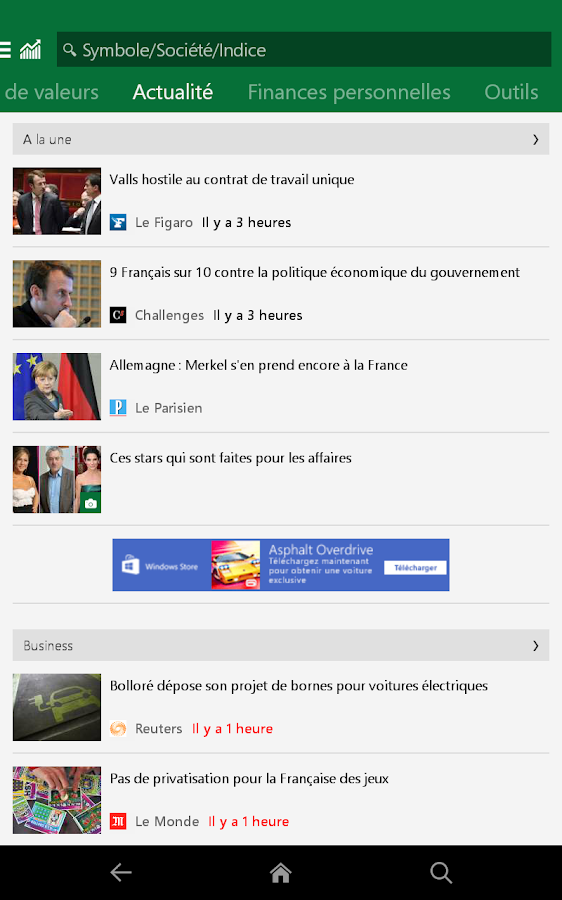   MSN Finance- Cours des actions – Capture d'écran 