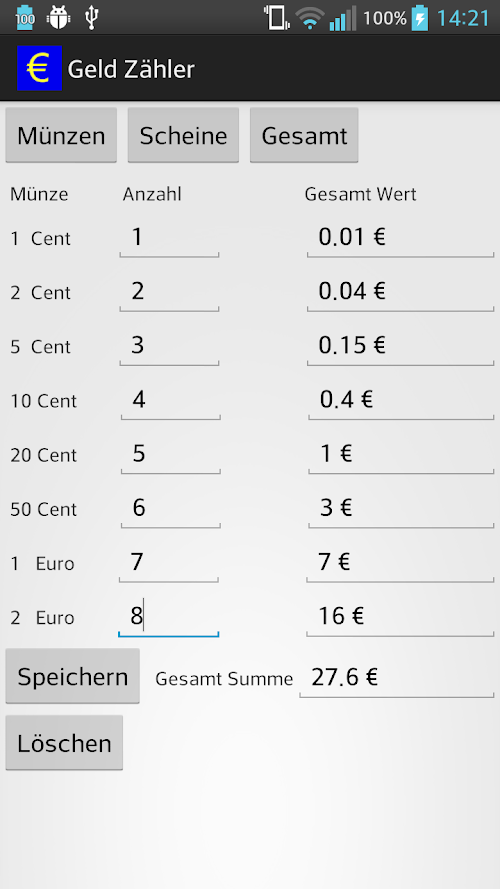 Android application Geld Zähler AdFree screenshort