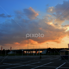 Sunset Near Highway by Catalin Soare - Landscapes Cloud Formations