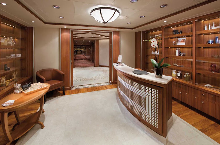 The Spa Reception area aboard Silver Spirit, where you'll be greeted with a glass of champagne.