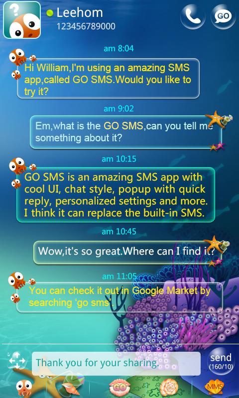 GO SMS Pro Seabed Super Theme Screen 2