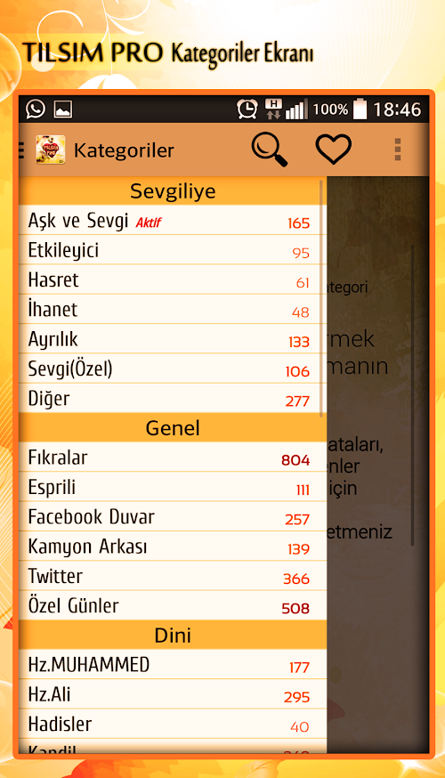 Android application TILSIM Sözler PRO screenshort