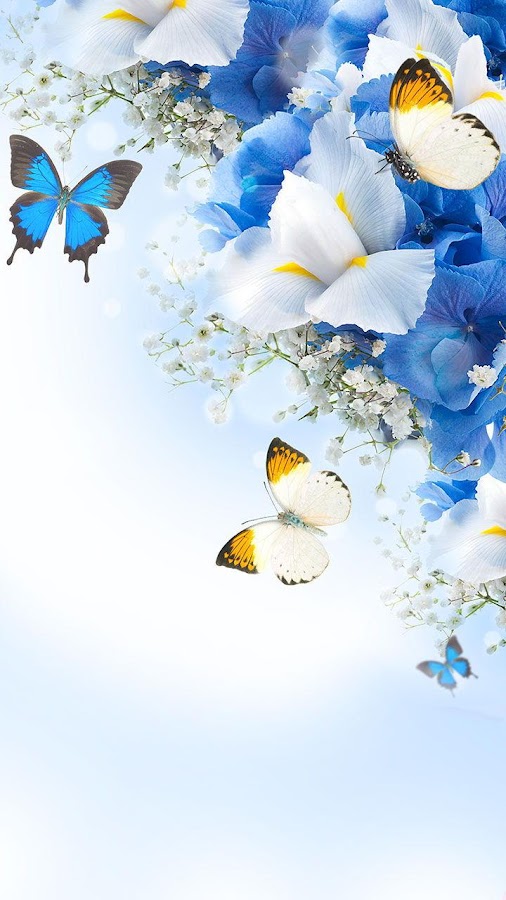 フラワーズライブ壁紙 青い花 ちょうちょ お花フラワー柄 かわいい スマホ用iphoneホーム画面 待ち受けホーム画面 大量 Naver まとめ