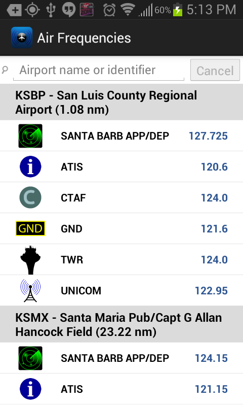 Android application Air Frequencies screenshort