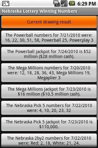 Android application Nebraska Lottery Winning Numbe screenshort