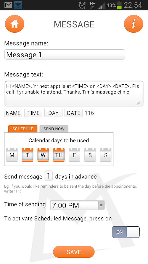 Android application SMS Appointment Keeper screenshort
