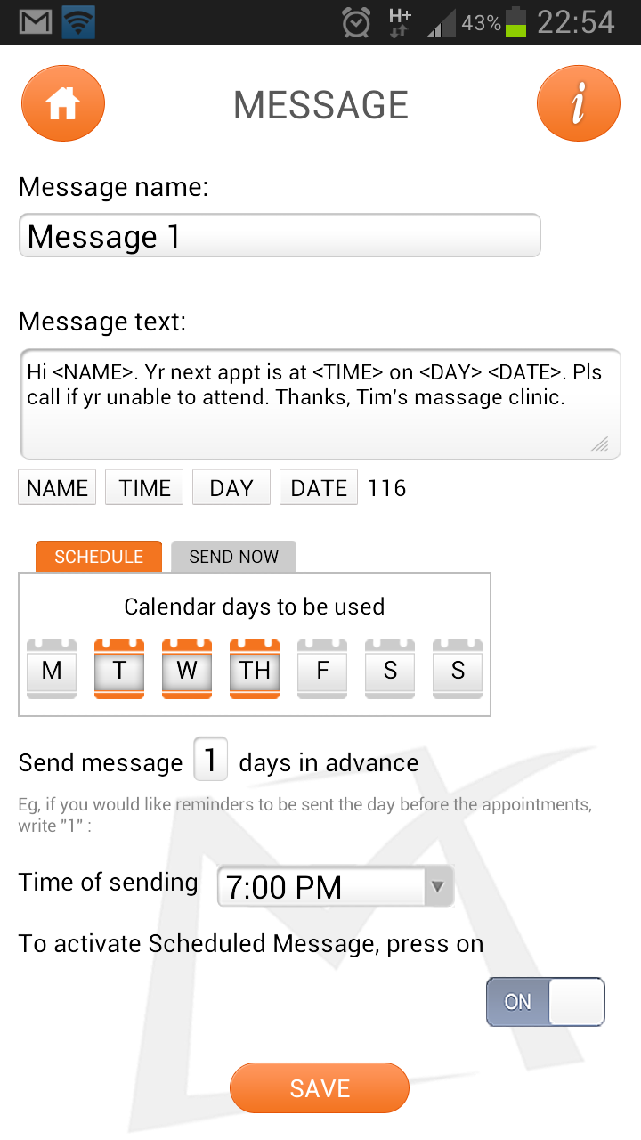 SMS Appointment Keeper Screen 1
