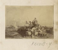 Fotoreproductie van (vermoedelijk) een schilderij met een schilderstafereel in de openlucht