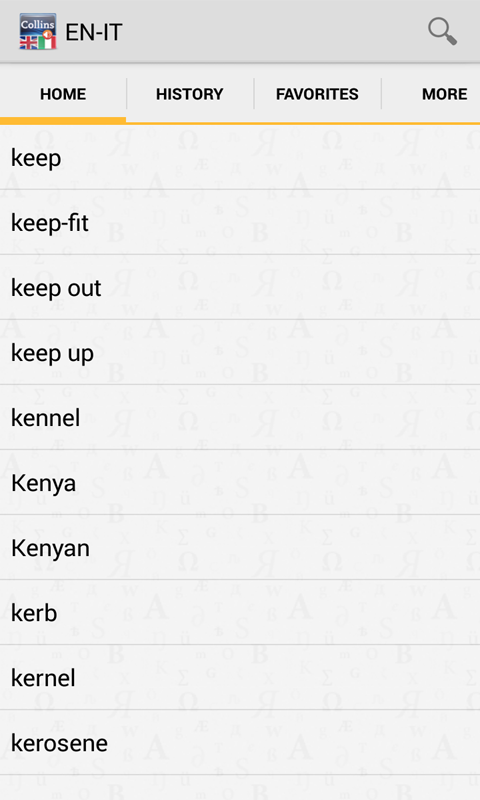 English&lt;&gt;Italian Dictionary Screen 2