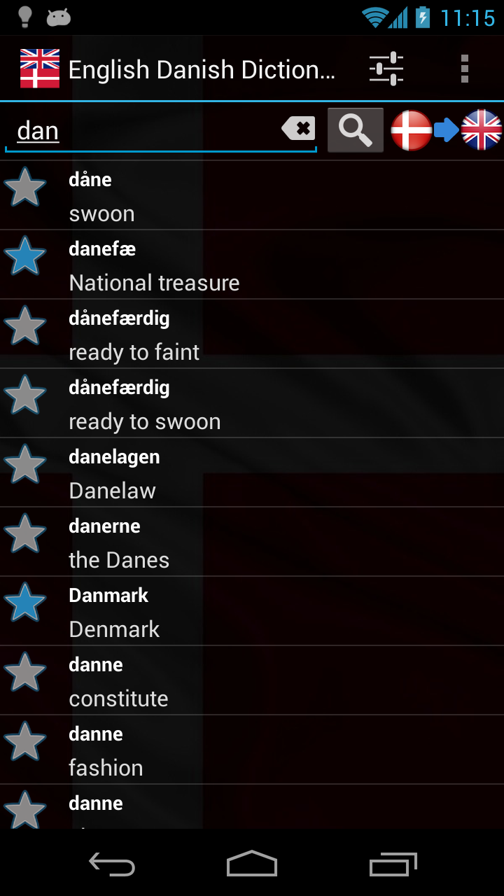 English Danish Dictionary Screen 1
