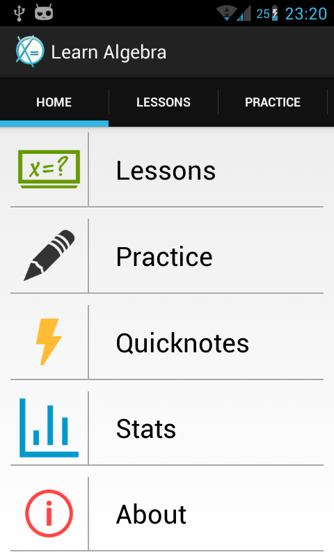 Android application Learn Algebra screenshort