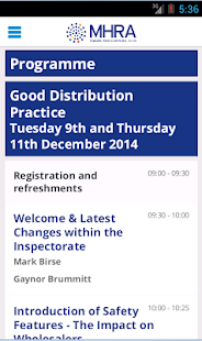 MHRA GMP/GDP 2014 - Event App Screenshots 2