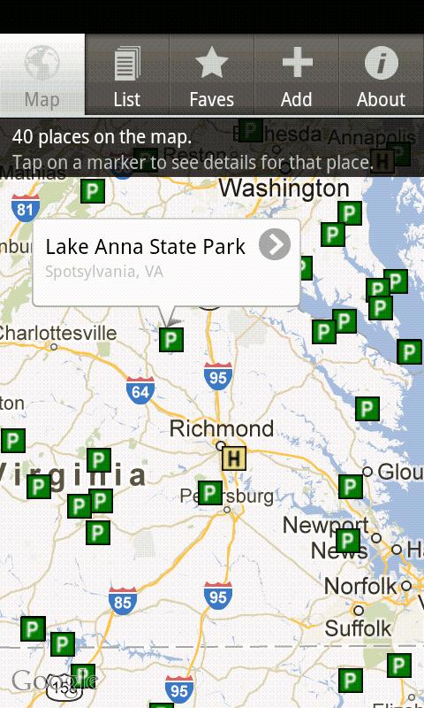 Android application State Parks Locator screenshort