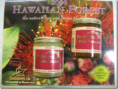 Hawaiian Forest Calendar, Maui Jelly Factory Lilikoi Butter and Poha Berry Jam