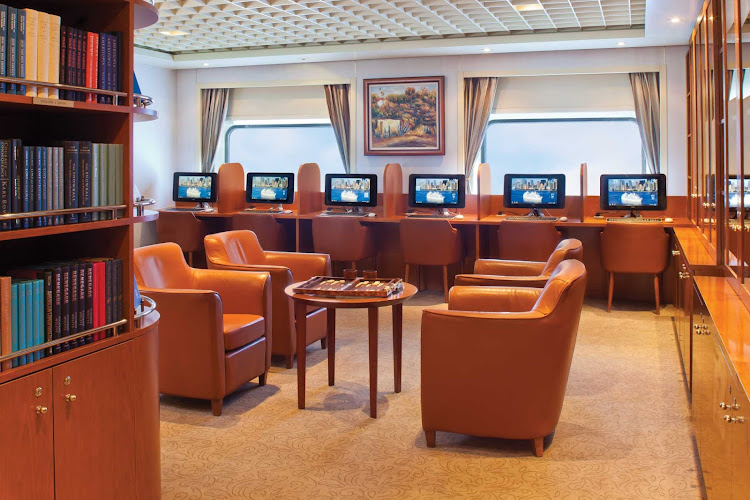 The facilities in the Library allow you to stay connected with friends and family throughout your cruise on board Seven Seas Navigator.