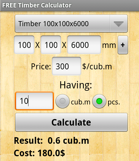 Timber calulator PRO Screen 2